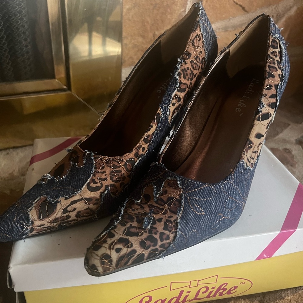Denim Heels Leopard